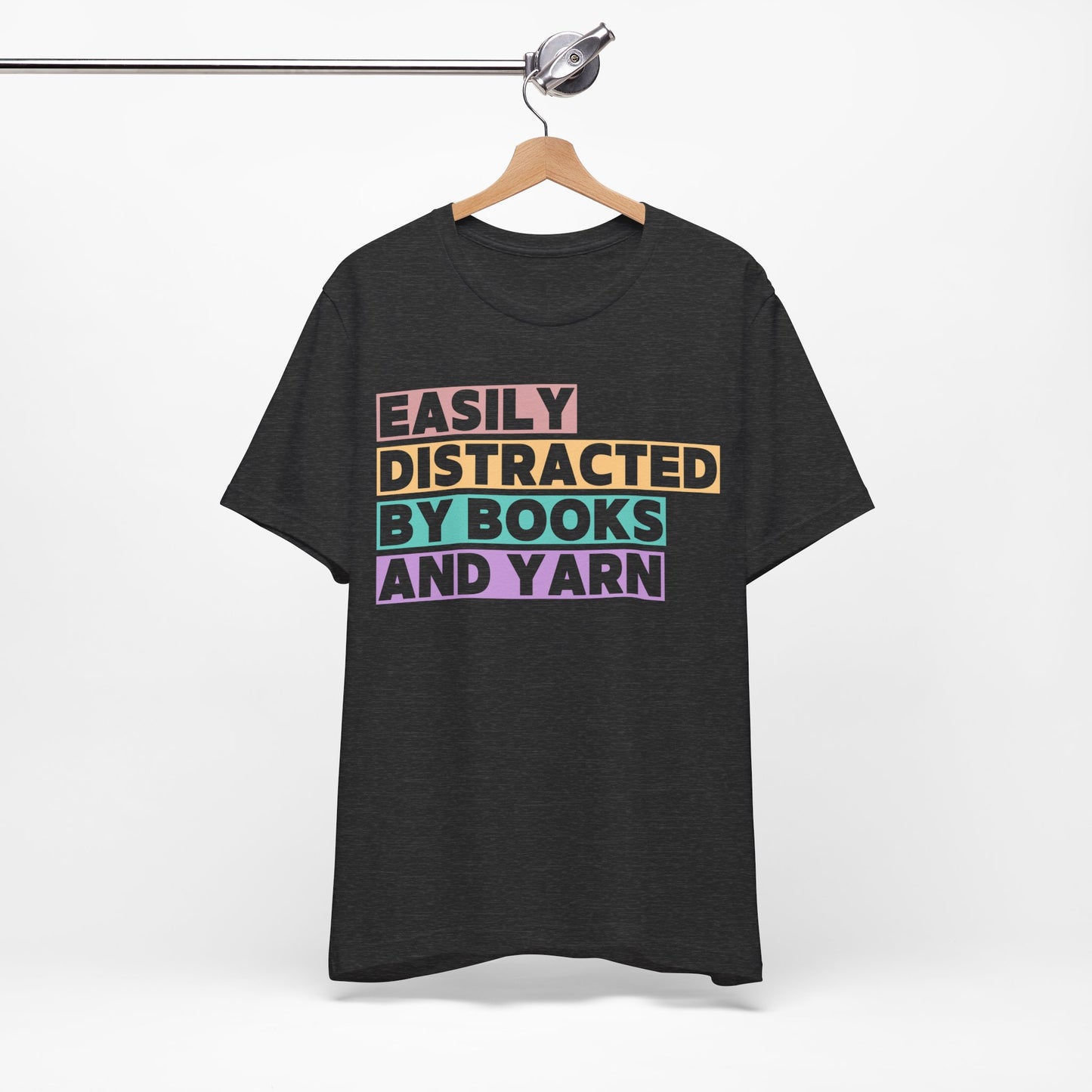 Easily Distracted by Books And Yarn (block) T-Shirt